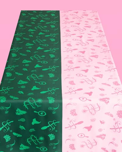Pink and Green Witch Tablecloth - 9x4.5 ft with 0.5x0.5" Rectangular Variation