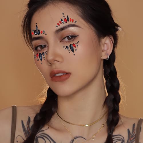 A-2p Halloween Face Jewels Gems Rhinestone Crystal Body Stickers - Black & Red
