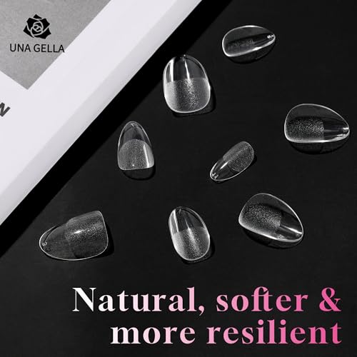 UNA GELLA Extra Short Almond Gel Nail Tips A01 - 312pcs, Clear, Deep Matte