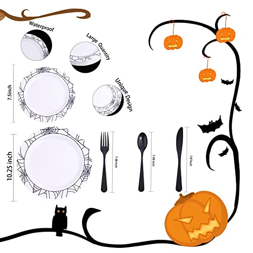 Halloween Plastic Dinnerware Set with Spider Web Design - 125 Pieces