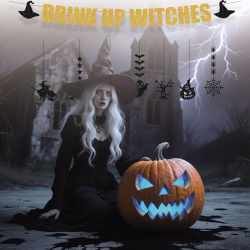Gold Drink Up Witches Halloween Banner Garland - Pre-Strung Gothic Party Decor