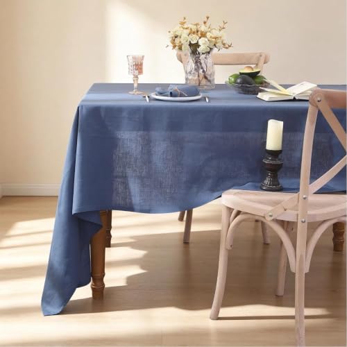 Linen Tablecloth 54x72 Inches - Classic Blue Textured Dining Cover