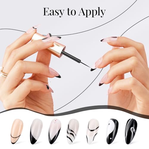Beetles Gel Polish Nail Art Liner Pen - Black 7ml for Fine Lines & Creative Designs - Variation of B - Black