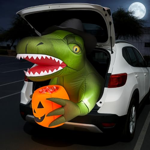 Green Trunk or Treat Car Decorations Kit with 4 LEDs - Halloween Inflatable for Vehicle