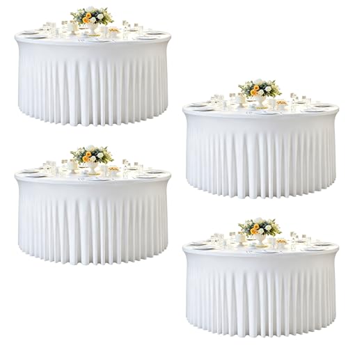 White 4-Pack 120-Inch Round Fitted Outdoor Tablecloths for 5FT Tables - Polyester for Weddings & Parties - Variation: White / 60 Inch