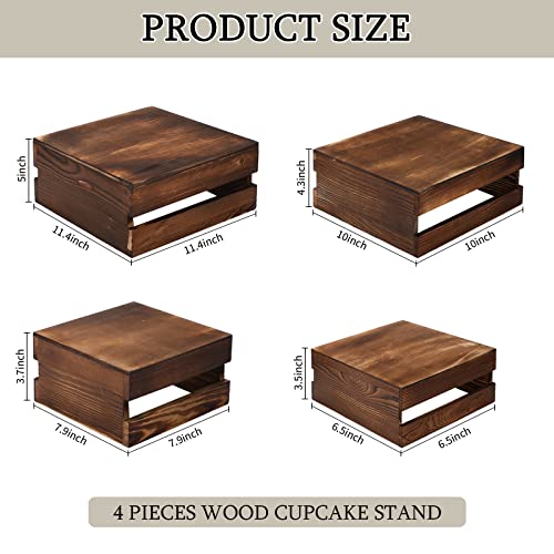 Burnt Wood 4-Piece Wooden Cupcake Stand Set for Party & Dessert Display