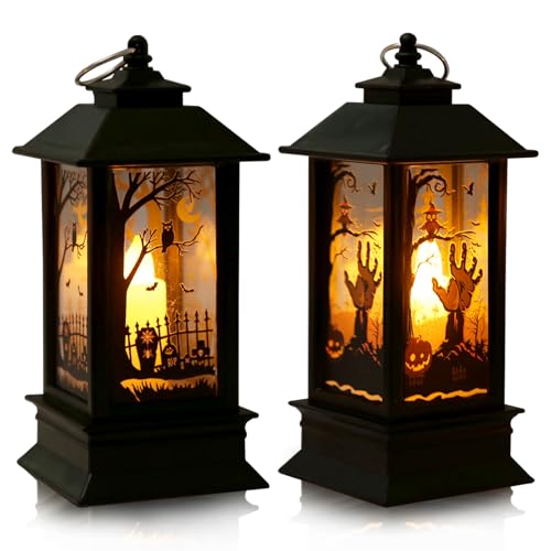 Halloween Decor Lantern Lights Mini Pumpkin Ghost Bat Tree Candle Set - Indoor Outdoor