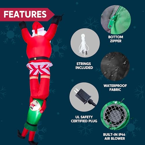 8ft Christmas Inflatable Climbing Santa with Falling Elf & Built-in LED Lights, Outdoor Yard Decor