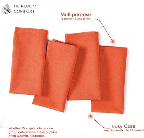 Bright Orange Cotton Napkins 17x17 Set of 12 - Reusable & Absorbent