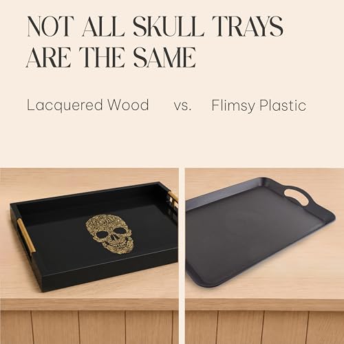 Gothic Skull Serving Tray with Black Gloss Finish & Gold Handles - Variation: SKULL