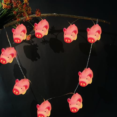 Pink Pig String Lights 3m/20 LEDs Battery Powered Night Mood Light with Timer - Cute Animal Decor