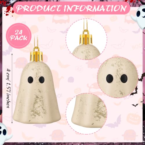 Farmhouse Halloween Ghost Ornaments - Beige, 12 Pack, Plastic Mini Decorations
