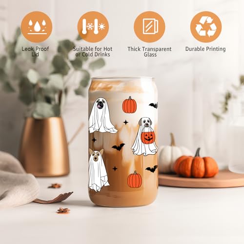 Halloween Dog Ghost Cup - Cute Pumpkin Iced Coffee Tumbler 16oz