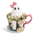 Black Ghost Figurine in Coffee Cup Halloween Decor - 5.5 Inch Resin Spooky-Cute