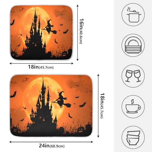 Halloween Witch Castle Dish Drying Mat - Microfiber Absorbent Kitchen Counter Pad 18x24 Inches Variation of THIS listing