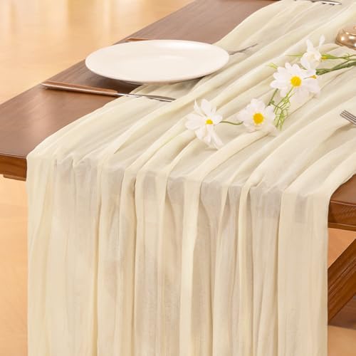 Beige Cheesecloth Table Runner 10ft for Wedding Party Home Decor - Set of 10