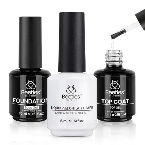 Beetles No Wipe Gel Nail Top Coat & Base Coat Liquid Latex Set 3 Pcs - N-Clear-3