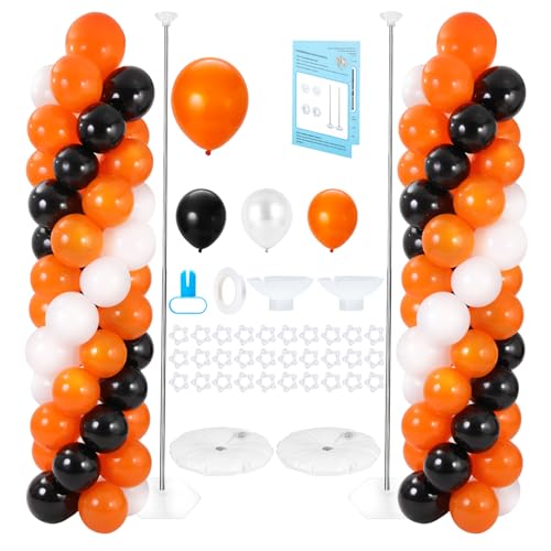 Halloween Balloon Column Stand Set with 102 Balloons - Orange Black White Variation