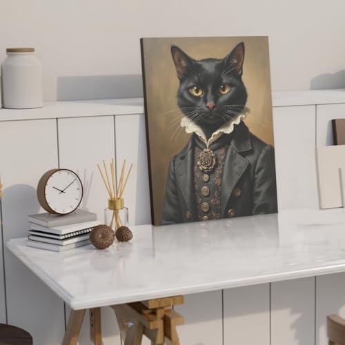 Halloween Gothic Cat Wall Art - Framed Canvas Wall Decor with Variation - Black Cat