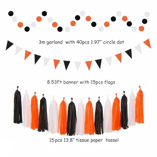 Black White Orange Halloween Party Decorations Kit - 33 Pcs Banners, Lanterns & Streamers