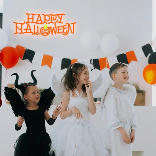 Halloween Neon Light Sign - Orange Pumpkin & Happy Halloween Wall Decor - USB Powered - Variation: Orange Halloween