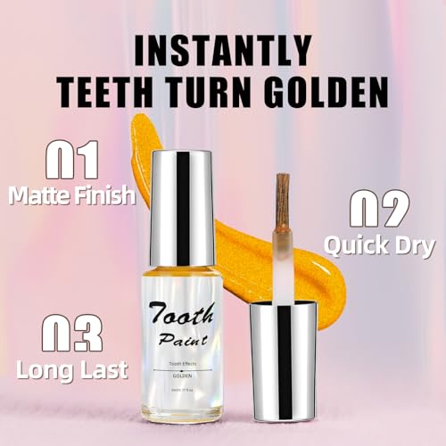 Gold Tooth Paint - Temporary Metallic Gold Tooth Makeup for Halloween & Cosplay, 5ml