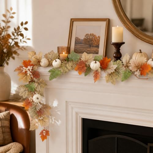 Autumn Maple Leaf Pumpkin Berry Garland - Fall Decor Wreath