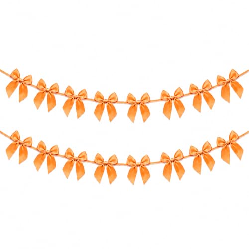 Orange Satin Bow Garland 2 Pack - Pre-Strung Fall Decor & Party Banner