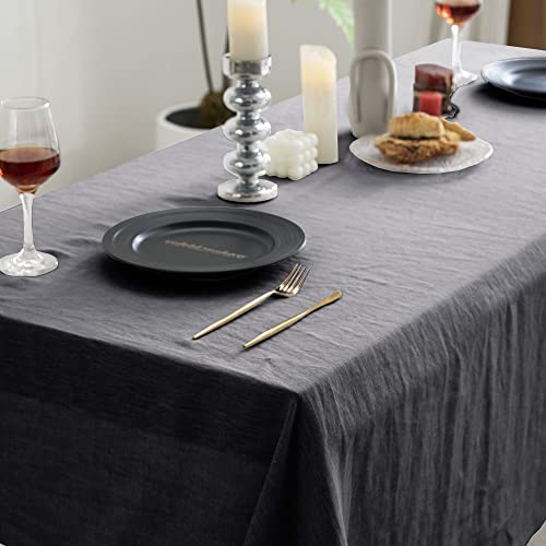 Everly 100% Linen Rectangle Tablecloth 60x120 Inches Dark Grey for Dining & Events