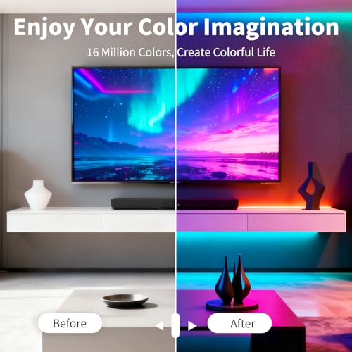 50FT RGB Music Sync LED Strip Lights with App & Remote Control - Color Changing Indoor Lights