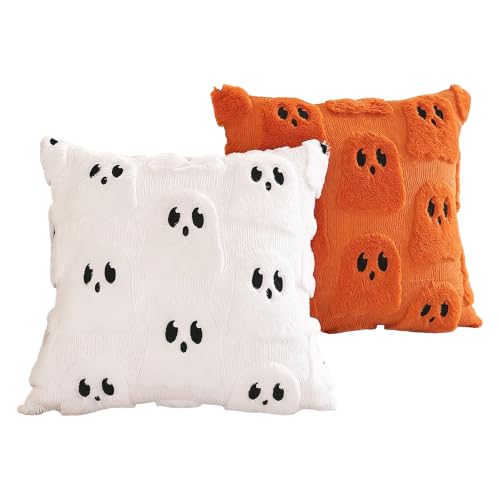 Halloween Ghost Pillow Cover 18x18 Inches Plush Fuzzy Throw Cushion Case