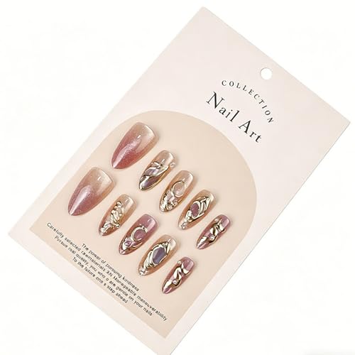 Medium Almond Glitter Press On Nails with Gold Moon Butterfly Design - 30Pcs - Variations of THIS listing