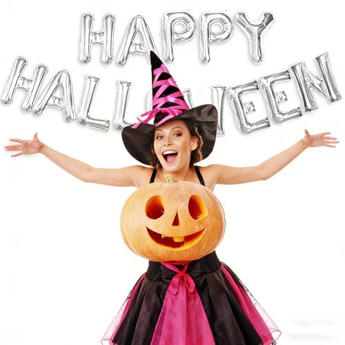 Halloween Letter Silver Balloon Set - Happy Halloween Banner - 14 Pcs
