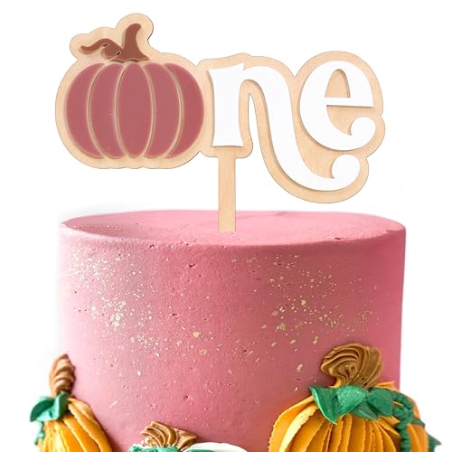 Halloween Pumpkin 1st Birthday Cake Topper - Mauve Wood & Acrylic 'One' with Fall Pumpkin Design