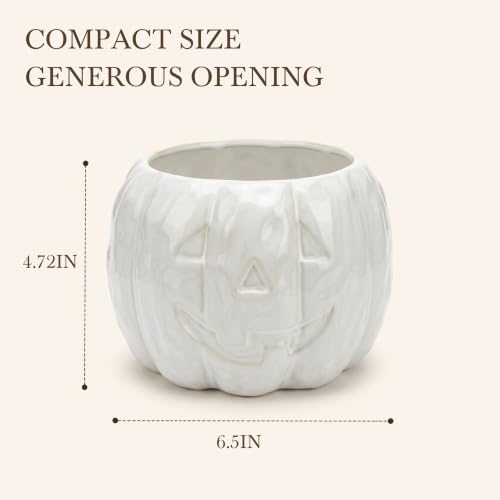 Ceramic Pumpkin Candy Bowl - White Halloween Decorative Dish, 6.5 x 4.7 in
