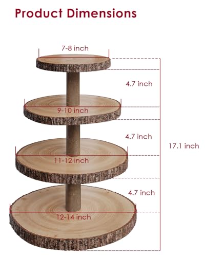 Wood Cupcake Stand 4 Tier Roud Rustic Cake Display Holder for Parties