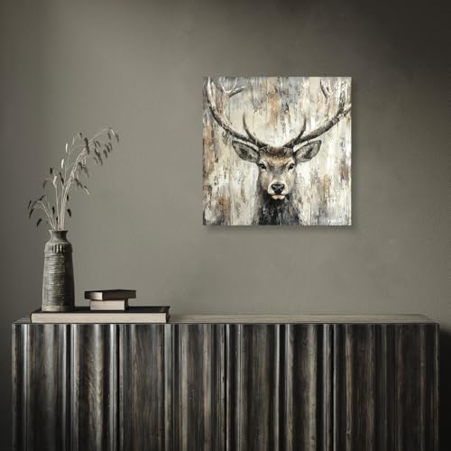 Deer Wall Art Canvas - Woodland Animal Poster for Country Bedroom & Kitchen 24x24 - Deer