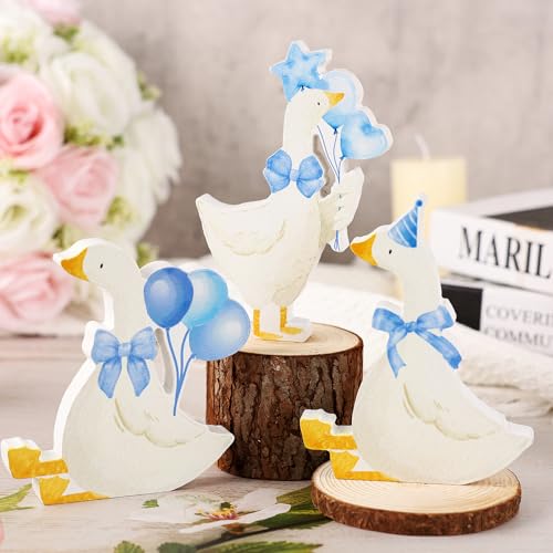 Blue Silly Goose Birthday Party Decorations - 6 Wooden Table Centerpieces for 1st Birthday