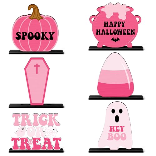 Pink Halloween Wooden Centerpieces Set - Trick or Treat Table Decor