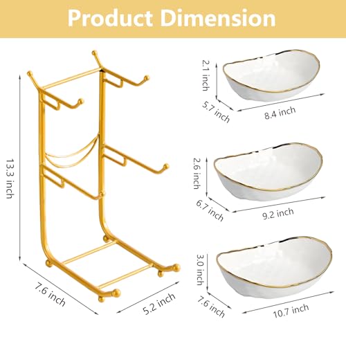 Gets 3-Tier Fruit Bowl with Ceramic Bowls & Metal Stand - White