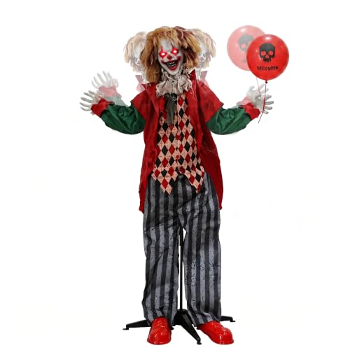 Halloween Animatronic Clown Decor - Life-Size Standing Haunted House Prop with Lighted Eyes & Sound