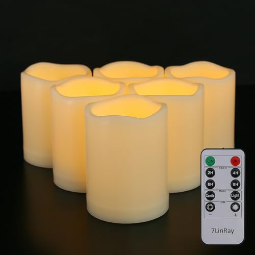 6 Pack Outdoor Waterproof Flickering LED Flameless Candles with Remote & Timer - Ivory, 3x4 Inches - Variation of D3xH4