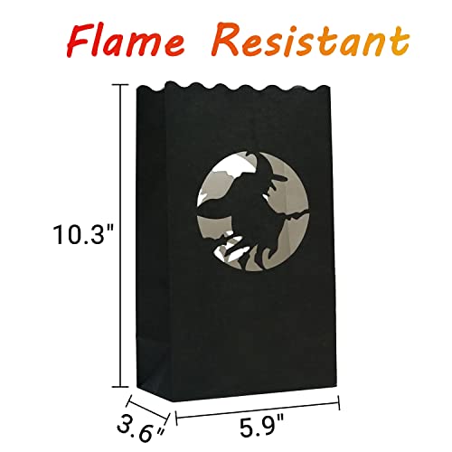 Halloween Luminary Bags Set - Witch, Castle & Cat Silhouettes, Flame-Resistant Lanterns, 48 Pack