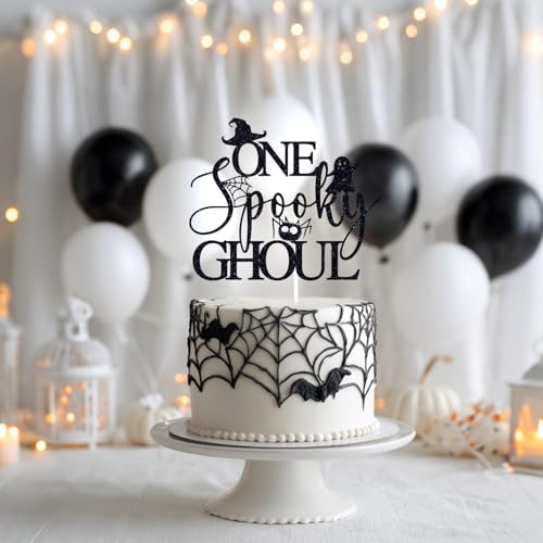 Halloween & First Birthday Spooky Ghoul Cake Topper - Glitter Ghost Decor, 6 Inch