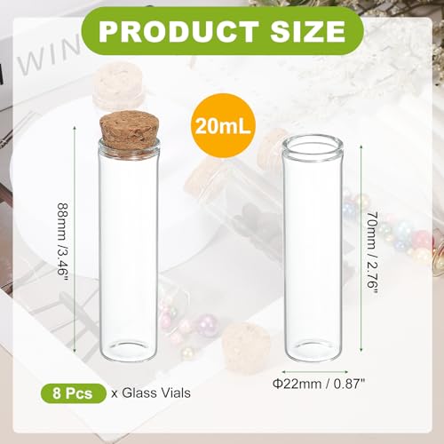 20ml Glass Bottles with Cork Stoppers Set of 8 - Clear Jars for Crafts & Wedding Decor