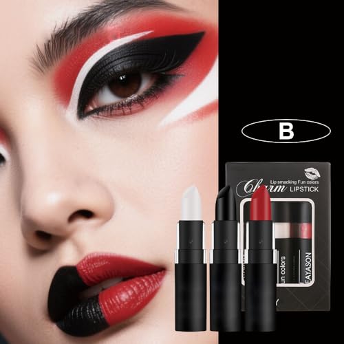 3Pcs Matte Velvety Lipstick Set - Black White Red Lip Face Paint - 0.12 Fl Oz Variation 02#