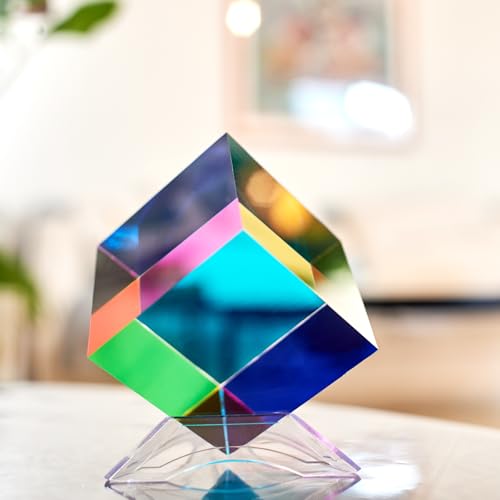 CMY Color Cube with Stand - 60mm Acrylic Optical Prism for Art & Photography