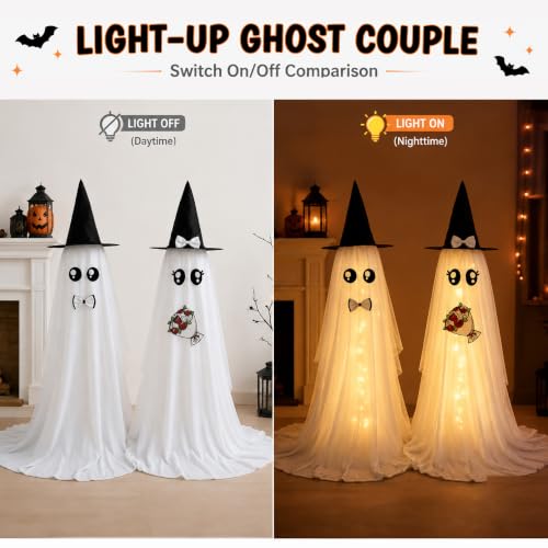 White Lighted Halloween Ghost Decorations Set of 2 - 59 Inch Couple Ghosts