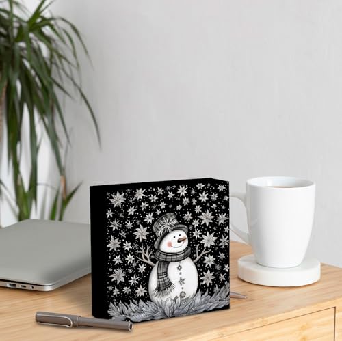 Winter Snowman Wooden Desk Sign - Rustic Holiday Christmas Decor - Variation 030