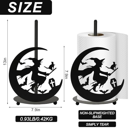 Halloween Paper Towel Holder Black Witch Moon Bat Kitchen Decor Stand - JarThenaAMCS Variation